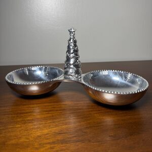 Vintage Mariposa Christmas Tree Double Bowl Serving Dish